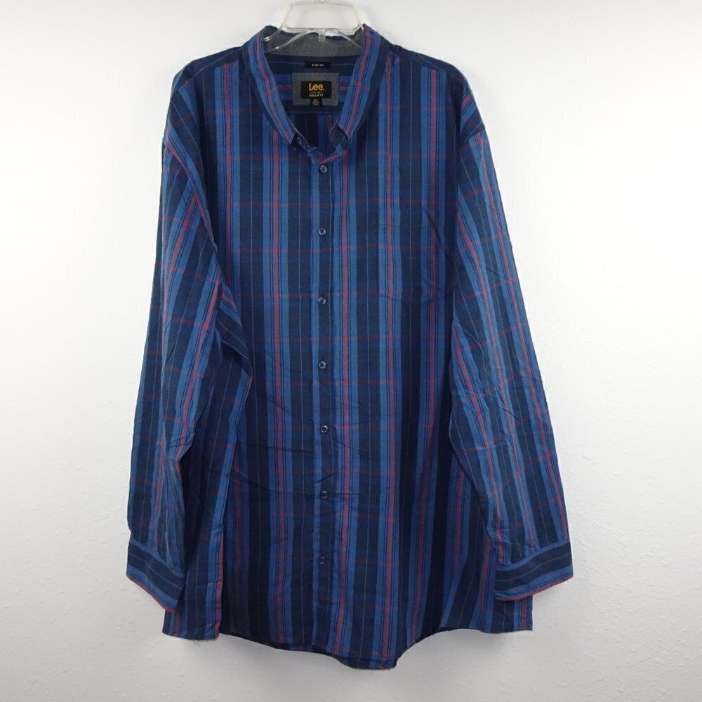 Lee Button Front Shirt Men's Size 3XL Blue Striped Long Sleeve